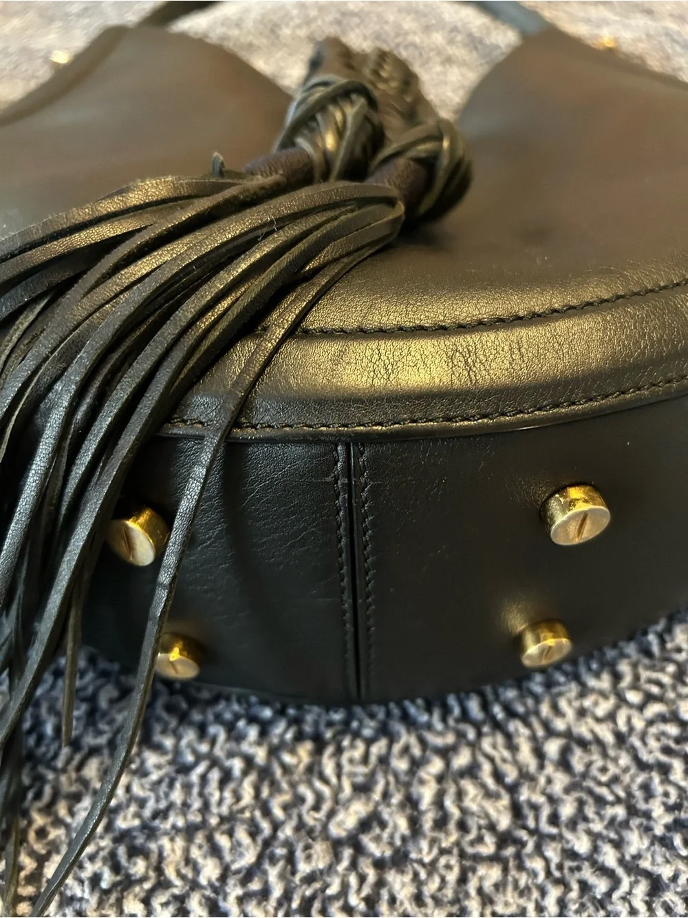 Altuzarra Luxury Classic Black Leather Hobo Bag with Braided Tassel